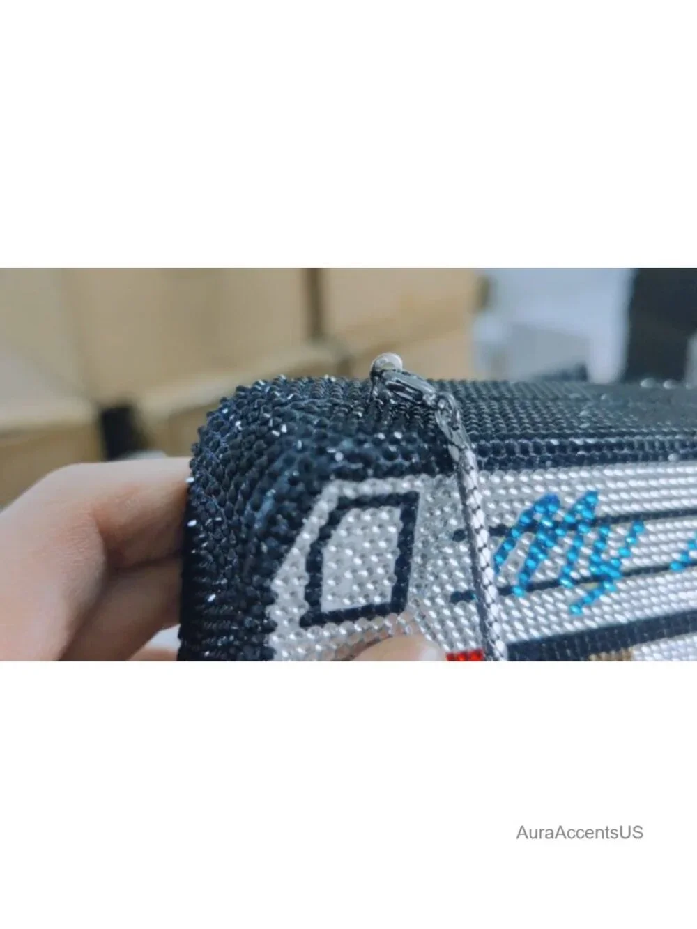 Crystal Rhinestone Cassette Tape Clutch Evening Bag with Chain Straps
